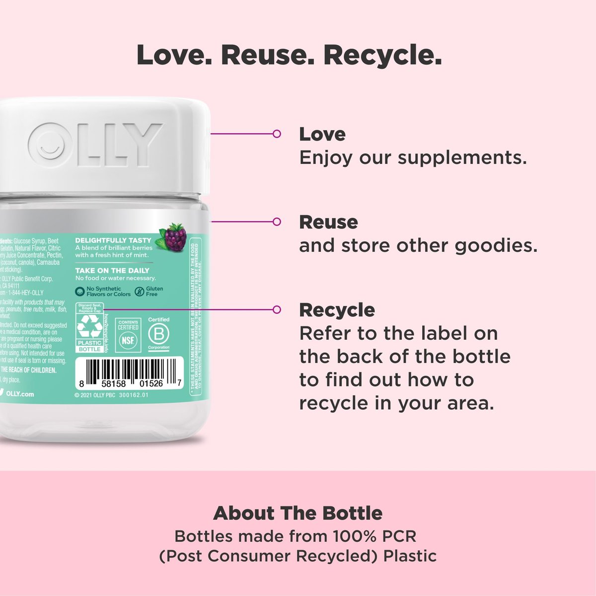 OLLY Flawless Complexion Gummy - Clear and Healthy Skin Support with Vitamins E, A, Zinc - Chewable Berry Supplement - 50 Count - görsel 8