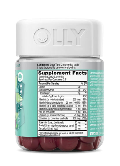OLLY Flawless Complexion Gummy - Clear and Healthy Skin Support with Vitamins E, A, Zinc - Chewable Berry Supplement - 50 Count
