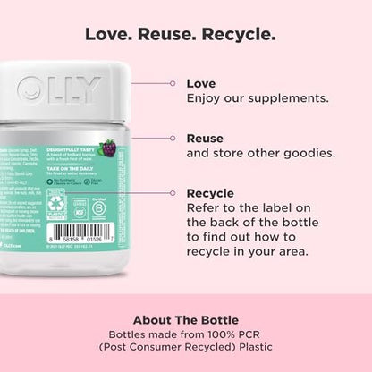 OLLY Flawless Complexion Gummy - Clear and Healthy Skin Support with Vitamins E, A, Zinc - Chewable Berry Supplement - 50 Count