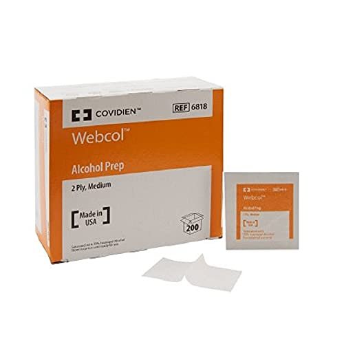 COVIDIEN 6818pk6 Webcol Alcohol Prep Pads, Sterile, Medium, 2-Ply, 4.3" x 2.1", 6 Packs of 200 (1200 Count) - görsel 1