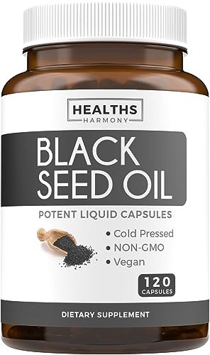 Black Seed Oil - 120 Softgel Capsules Skin Health (Non-GMO & Vegan) Cold-Pressed Nigella Sativa Producing Pure Black Cumin Seed Oil with Vitamin E - 500mg Each, 1000mg Per 2 Capsule Serving - görsel 1