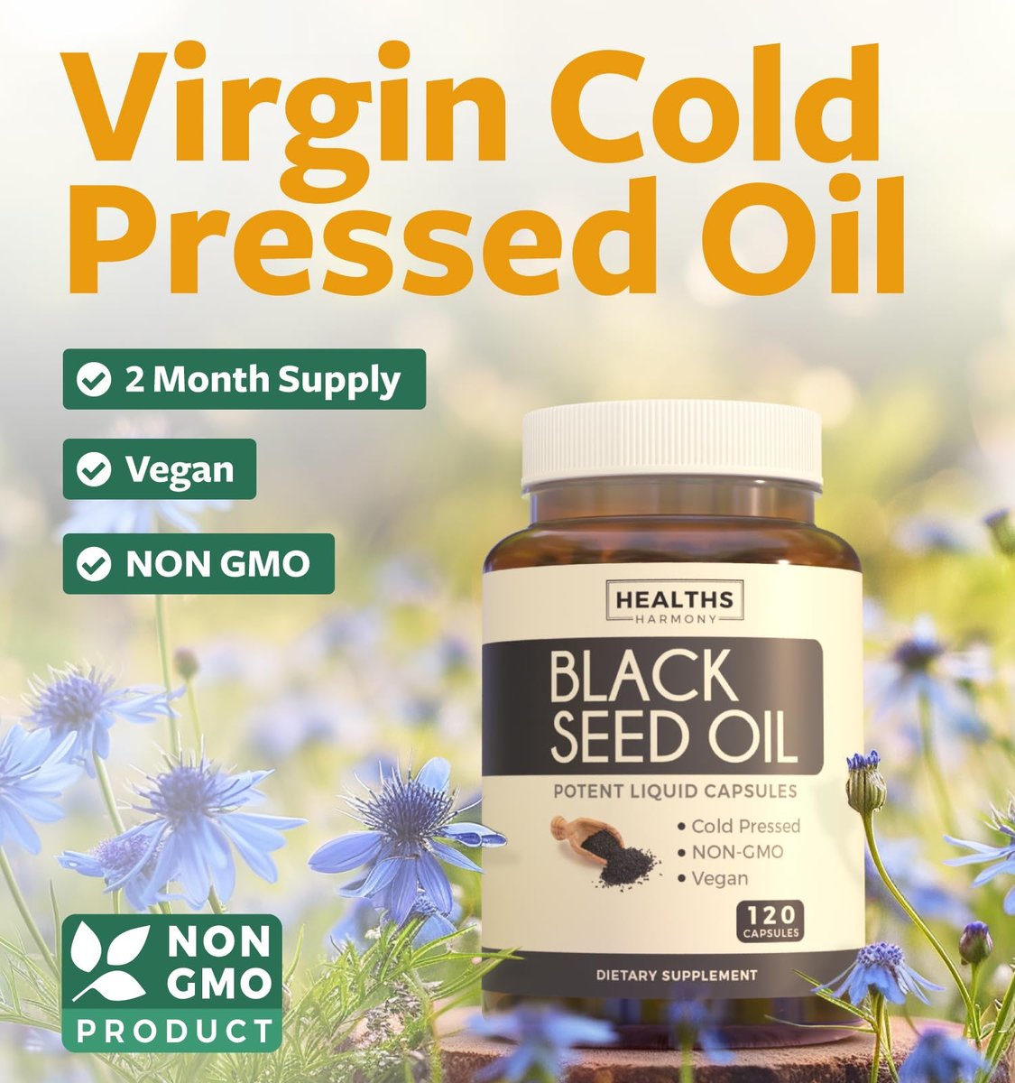 Black Seed Oil - 120 Softgel Capsules Skin Health (Non-GMO & Vegan) Cold-Pressed Nigella Sativa Producing Pure Black Cumin Seed Oil with Vitamin E - 500mg Each, 1000mg Per 2 Capsule Serving - görsel 4