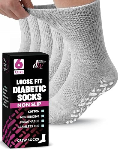 Debra Weitzner 6 Pairs Non-Binding Loose Fit Sock - Non-Slip Diabetic Socks for Men and Women - Ankle Crew Grey - görsel 1