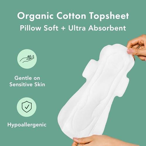 Rael Pads for Women, Organic Cotton Cover - Heavy Absorbency, Feminine Care, Ultra Thin, Sanitary Napkins with Wings, Unscented, (Overnight, Large) Bundle - görsel 10