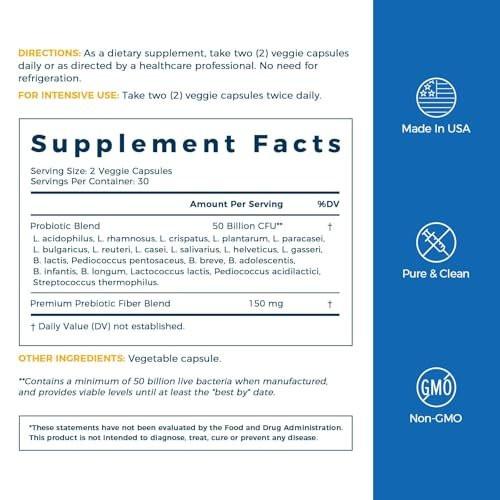NewRhythm Probiotics 50 Billion CFU 20 Strains, 60 Veggie Capsules, Targeted Release Technology, Stomach Acid Resistant, No Need for Refrigeration, Non-GMO, Gluten Free - görsel 11