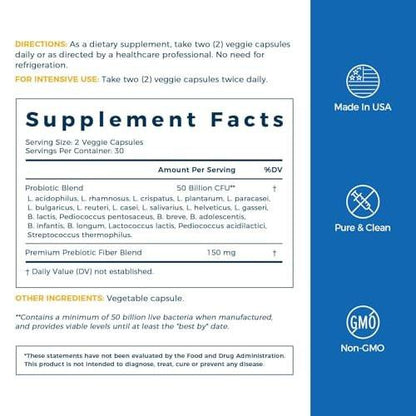 NewRhythm Probiotics 50 Billion CFU 20 Strains, 60 Veggie Capsules, Targeted Release Technology, Stomach Acid Resistant, No Need for Refrigeration, Non-GMO, Gluten Free