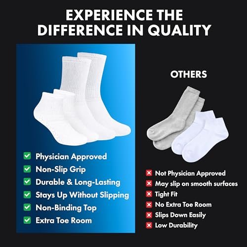 Debra Weitzner 6 Pairs Non-Binding Loose Fit Sock - Non-Slip Diabetic Socks for Men and Women - Ankle Crew Grey - görsel 10
