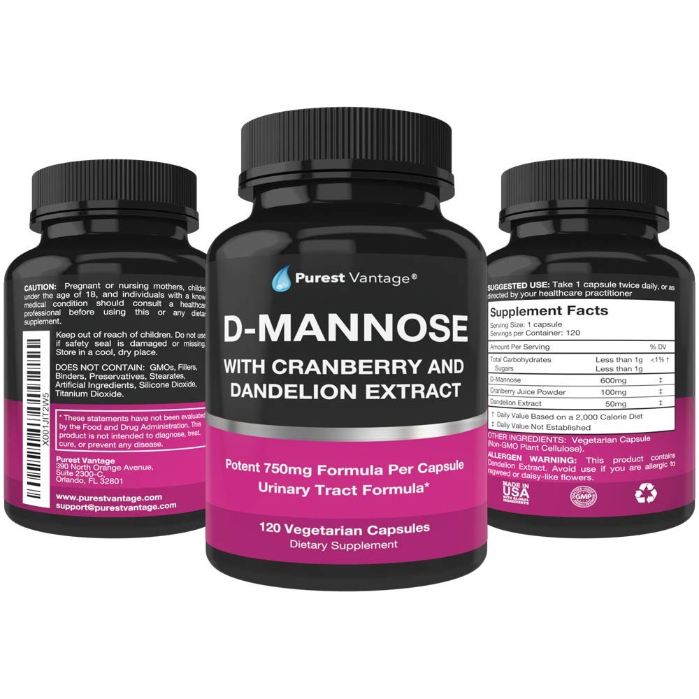 Purest vantage D Mannose Capsules with 600mg D-Mannose Powder Per Cap - with Added Cranberry and Dandelion Extract to Aid in Bladder, Urinary Tract and UTI Support - 120 Veggie Caps - görsel 7