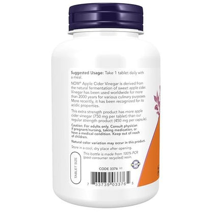 NOW Foods Apple Cider Vinegar 750 mg, Extra Strength, 180 Tablets