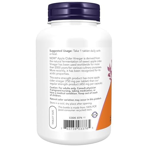 NOW Foods Apple Cider Vinegar 750 mg, Extra Strength, 180 Tablets - görsel 6