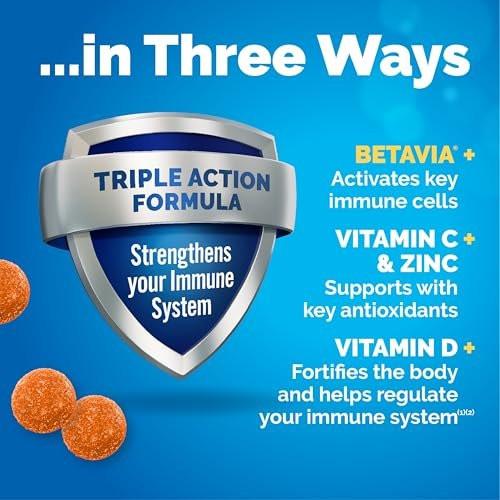 Emergen-C Immune+ Triple Action Immune Support Gummies, BetaVia (R), 1000mg Vitamin C, B Vitamins, Vitamin D and Antioxidants, Super Orange, Back to School Essentials - 45 Count - görsel 6