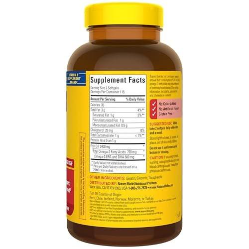 Nature Made Fish Oil Omega 3 Supplements, 1200 mg Softgels, Omega 3 Fish Oil for Healthy Heart Support, 230 Softgels, 115 Day Supply - görsel 14