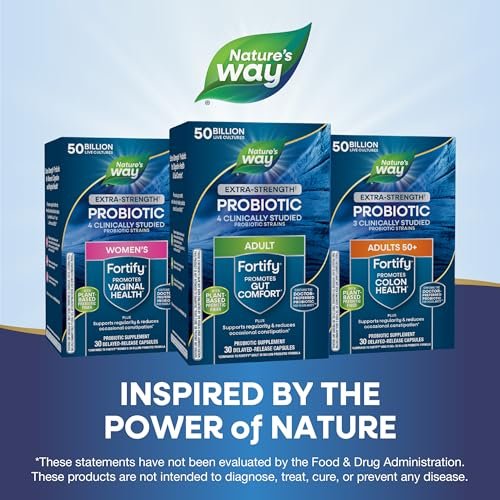 Nature's Way Extra Strength Fortify Probiotic, Probiotics for Digestive Health, Prebiotics, 50 Billion Live Cultures, Digestive & Immune Health Support, 30 Capsules - görsel 1