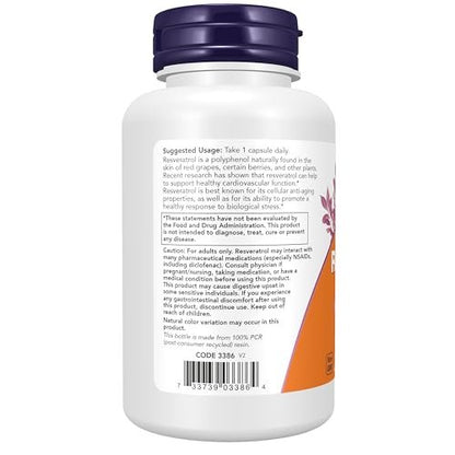 NOW Foods Supplements, Extra Strength Resveratrol 350mg, Natural Trans Resveratrol from 700 mg Japanese Knotweed Extract, 60 Veg Capsules