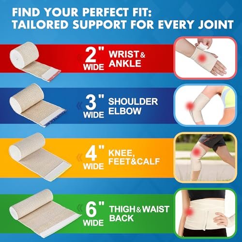 LotFancy Elastic Bandage Wrap, 4 Pack 4 Inch Cotton Compression Bandage, Self Closure on Both Ends, Medical Wrap for Ankle, Knee, Legs, Foot, Wrists, Support & First Aid for Injury Recovery, Sports - görsel 11