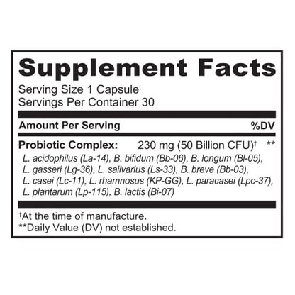 NATURELO Probiotics for Digestive Health, 50 Billion CFU, 30 Vegetarian Capsules, 11 Strains, Daily Use Supplement, Delayed Release, No-Fridge, Helps Boost Immune System, Probiotics for Women & Men