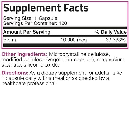 Bronson Ultra Biotin 10,000 Mcg Hair Skin and Nails Supplement, Non-GMO, 120 Vegetarian Capsules - görsel 3