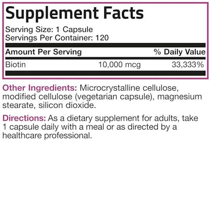 Bronson Ultra Biotin 10,000 Mcg Hair Skin and Nails Supplement, Non-GMO, 120 Vegetarian Capsules