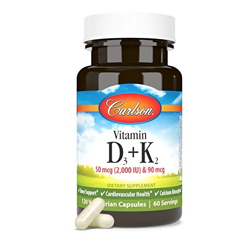 Carlson - Vitamin D3 + K2, 50 mcg (2000 IU) Vitamin D3 & 90 mcg Vitamin K2 as MK7, Bone Support, Calcium Absorption, 120 Capsules - görsel 6
