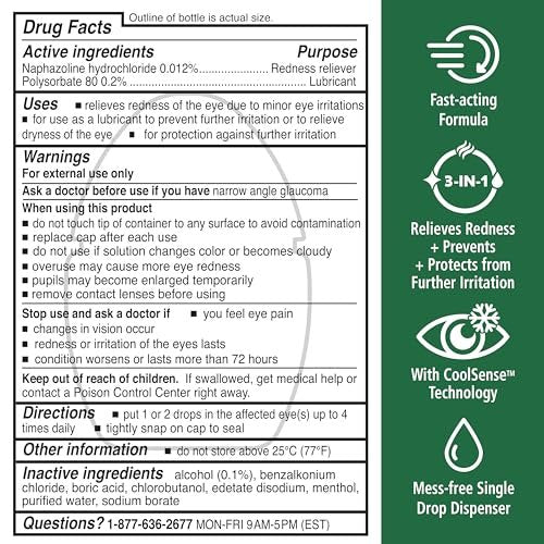 Rohto Cool Relief, Redness Reliever Lubricant Eye Drops, Relieves Redness, Prevents and Protects Further Irritation, Cools and Soothes Red, Dry, Itchy Eyes, Fast-Acting Formula, 0.4 fl oz (Pack of 3) - görsel 10
