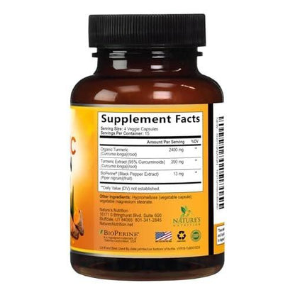 Turmeric Curcumin Supplement - 2400mg Organic Turmeric Per Serving - 95% Curcuminoids & BioPerine Black Pepper Extract for Best Absorption - Natural Vegan Joint Support, Bottled in USA - 120 Capsules
