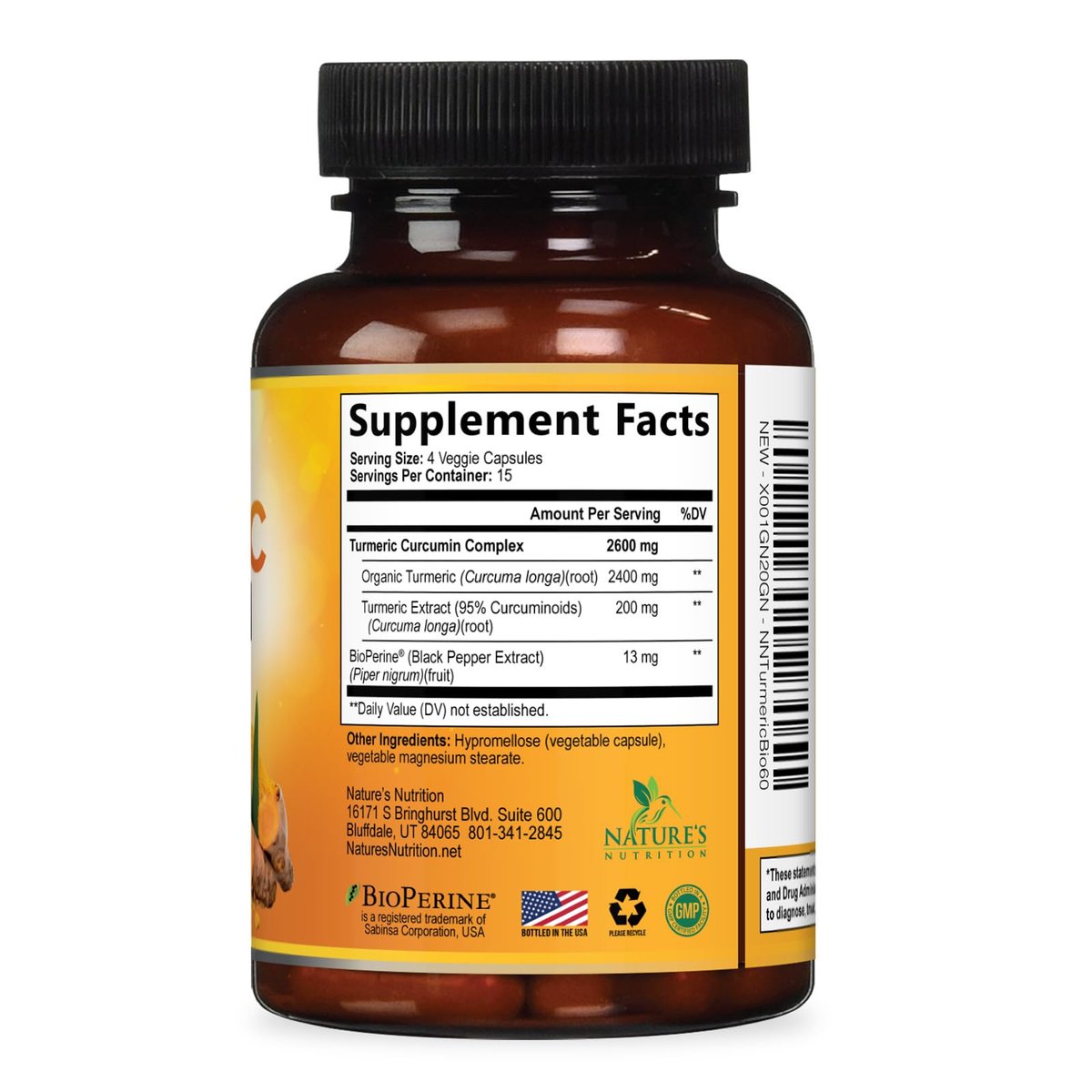 Turmeric Curcumin Supplement - 2400mg Organic Turmeric Per Serving - 95% Curcuminoids & BioPerine Black Pepper Extract for Best Absorption - Natural Vegan Joint Support - Bottled in USA - 60 Capsules - görsel 17