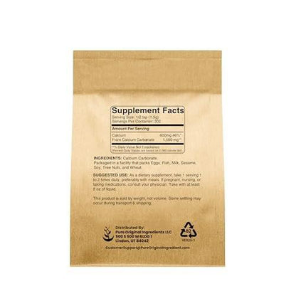 Pure Original Ingredients Calcium Carbonate (1 lb) Dietary Supplement, Food Preservative, Acid Neutralizer