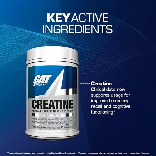 GAT SPORT Creatine Monohydrate Powder, Strength, Brain Health, Anti-oxidant, Endurance, for Men & Women, Unflavored (60 Servings) - görsel 1