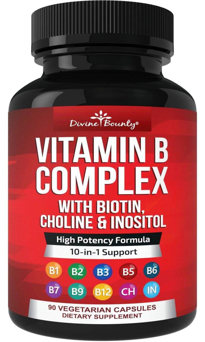 Divine Bounty Super B Complex Vitamins – All B Vitamins Including B12, B1, B2, B3, B5, B6, B7, B9, Folic Acid – Vitamin B Supplement – Support Healthy Energy Metabolism – 90 Vegetarian Capsules - görsel 1