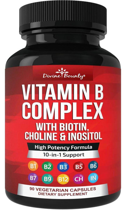 Divine Bounty Super B Complex Vitamins – All B Vitamins Including B12, B1, B2, B3, B5, B6, B7, B9, Folic Acid – Vitamin B Supplement – Support Healthy Energy Metabolism – 90 Vegetarian Capsules