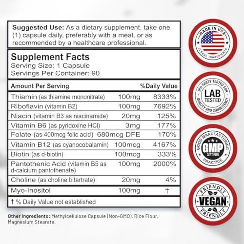 Divine Bounty Super B Complex Vitamins – All B Vitamins Including B12, B1, B2, B3, B5, B6, B7, B9, Folic Acid – Vitamin B Supplement – Support Healthy Energy Metabolism – 90 Vegetarian Capsules - görsel 4