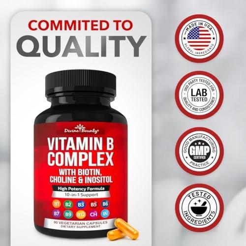 Divine Bounty Super B Complex Vitamins – All B Vitamins Including B12, B1, B2, B3, B5, B6, B7, B9, Folic Acid – Vitamin B Supplement – Support Healthy Energy Metabolism – 90 Vegetarian Capsules - görsel 14