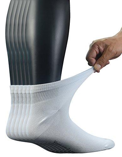 Yomandamor Men's Diabetic Ankle Socks with Seamless Toe and Non-Binding Top, 6 Pairs, Size 10-13, White