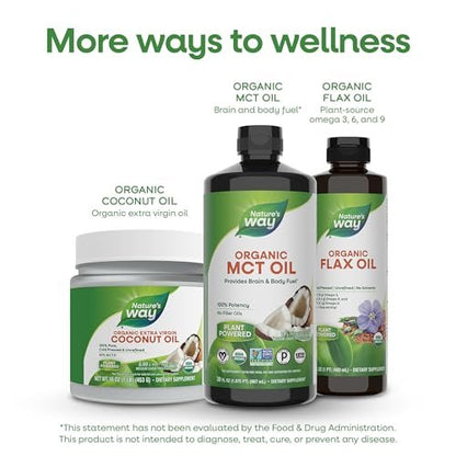 Nature's Way Organic MCT Oil, Brain and Body Fuel*, Liquid Coconut MCT Oil with C8 Caprylic & C10 Capric Acids, 14 g Medium Chain Triglycerides per Serving, Keto & Paleo Certified, Non-GMO, 30 Fl Oz