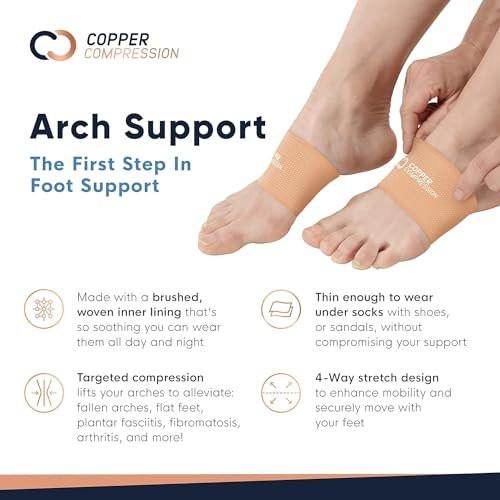 Copper Compression Arch Support Sleeves - Targeted Relief for Plantar Fasciitis, Flat Feet & High Arches - Breathable, Unisex - Nude - görsel 2
