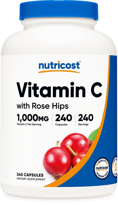 Nutricost Vitamin C with Rose Hips 1025mg, 240 Capsules - Vitamin C 1,000mg, Rose Hips 25mg, Premium, Non-GMO, Gluten Free Supplement