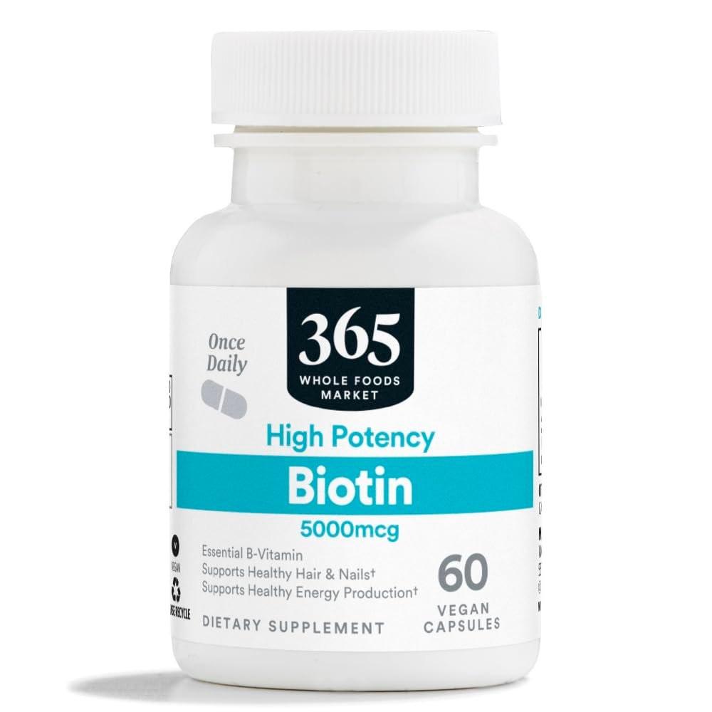 365 by Whole Foods Market, High-Potency Biotin 5000mcg, Vegan, 60 Count - görsel 1