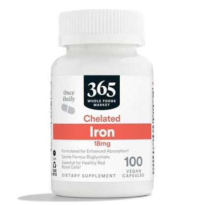 365 by Whole Foods Market, Chelated Iron 18mg, Vegan, 100 Capsules