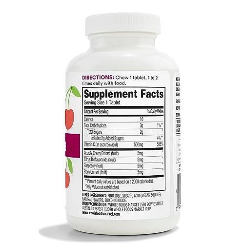 365 by Whole Foods Market, Chewable C + Acerola C 500mg, Natural Cherry Flavor, Vegan, 90 Tablets - görsel 1