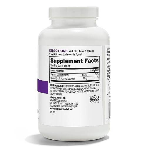 365 by Whole Foods Market, Standard Potency Vitamin C 500mg, Vegan, 250 Tablets - görsel 3