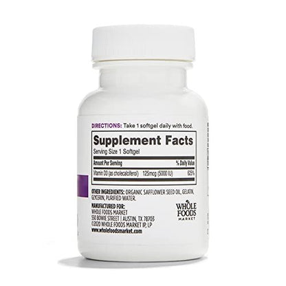 365 by Whole Foods Market, Vitamin D3 Softgels, 5000 IU, 120 CT