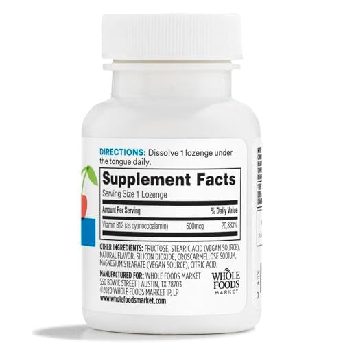 365 by Whole Foods Market, Vitamin B12 500mcg Lozenges, Natural Cherry Flavor, Vegan, 50 Count - görsel 4