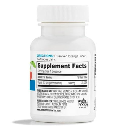 365 by Whole Foods Market, Vitamin B12 500mcg Lozenges, Natural Cherry Flavor, Vegan, 50 Count