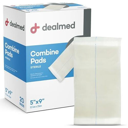 Dealmed Abdominal Combine Pads 5"x9" (40-Pack) Sterile Individually Wrapped, ABD Pads, Absorbent, Non Adherent for Wound Care, Drainage, First Aid, 20/Box (2 Pack)