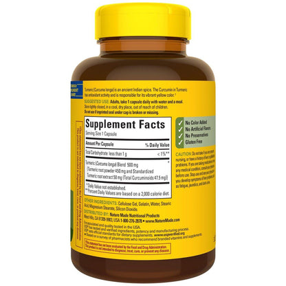 Nature Made Turmeric Curcumin 500 mg, Turmeric Curcumin Supplement for Antioxidant Support, Herbal Supplements, 120 Capsules, 120 Day Supply