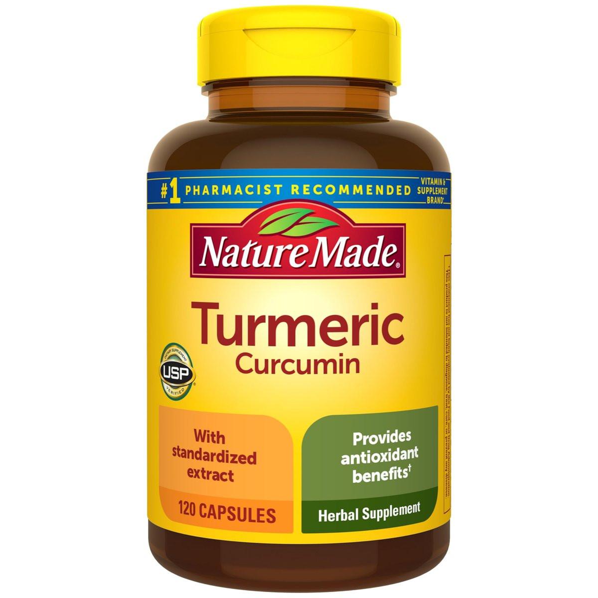 Nature Made Turmeric Curcumin 500 mg, Turmeric Curcumin Supplement for Antioxidant Support, Herbal Supplements, 120 Capsules, 120 Day Supply - görsel 1