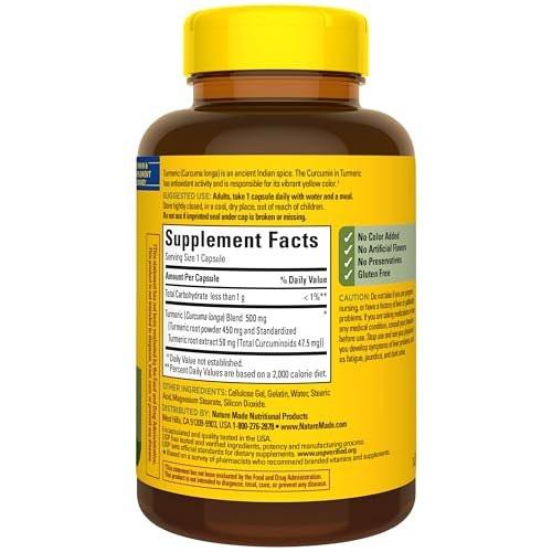 Nature Made Turmeric Curcumin 500 mg, Turmeric Curcumin Supplement for Antioxidant Support, Herbal Supplements, 120 Capsules, 120 Day Supply - görsel 7