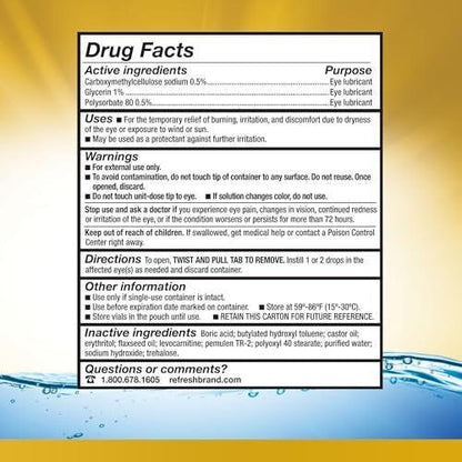 Refresh Optive Mega-3 Lubricant Eye Drops For Dry Eyes, Preservative-Free, 0.01 Fl Oz Single-Use Containers, 30 Count