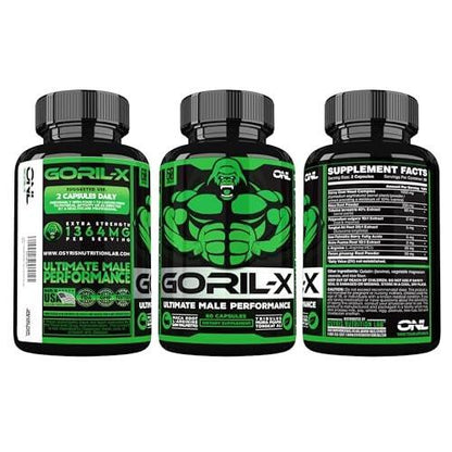 GORIL-X Testosterone Booster for Men - Workout Testosterone Supplements - Increase Size, Strength & Energy - 1000mg Male Enhancing Horny Goat Weed, Maca Root, Tongkat Ali & Tribulus Formula - 60 Caps