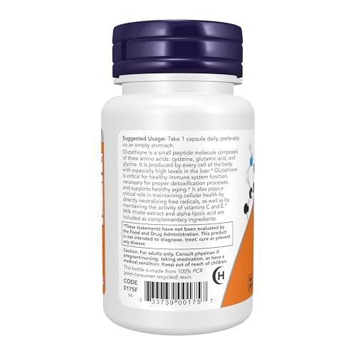 NOW Foods Supplements, Glutathione 500 mg, With Milk Thistle Extract & Alpha Lipoic Acid, Free Radical Neutralizer*, 30 Veg Capsules - görsel 3